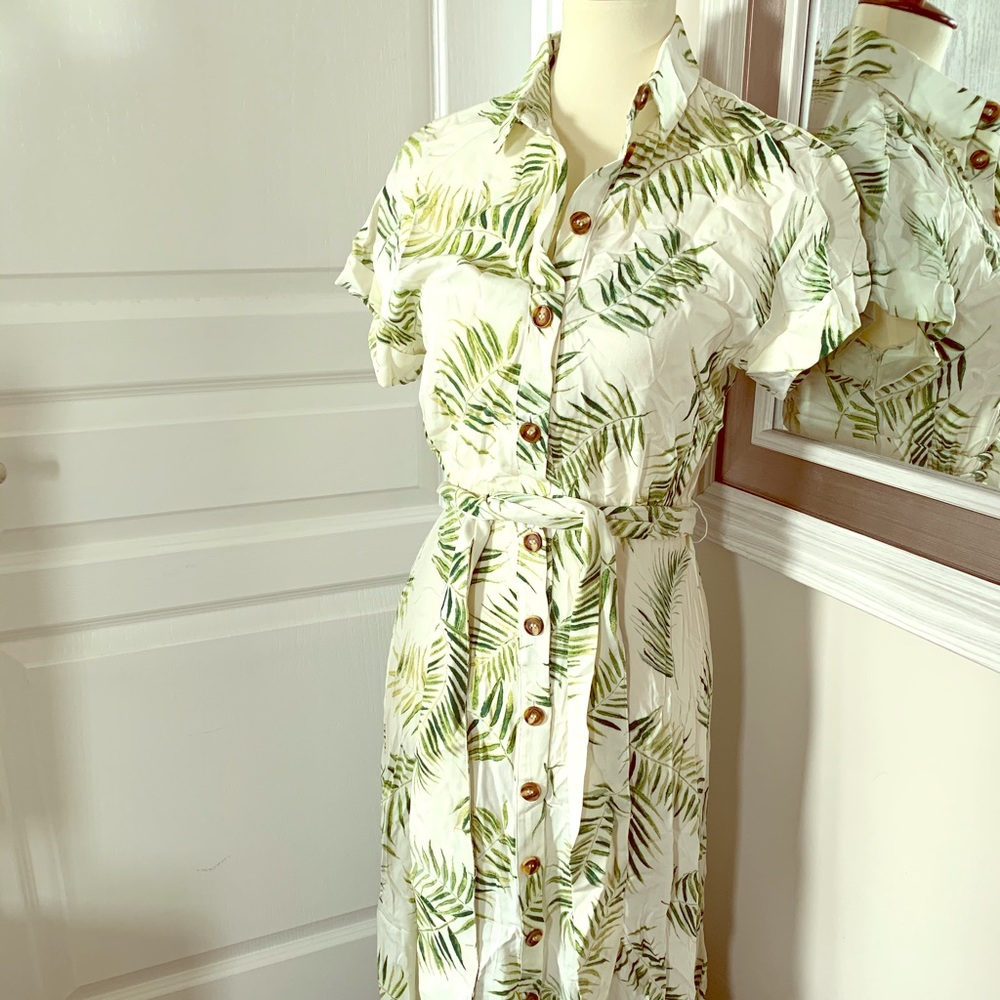 Palm tree print summer shirt dress